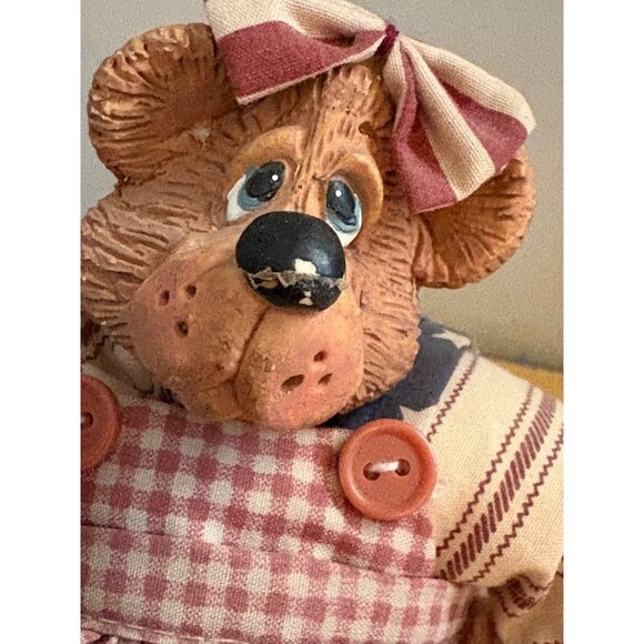 Rustic Americana Russ Berrie Ross Bear Figurine With Patriotic Outfit & Bow - Picture 5 of 6